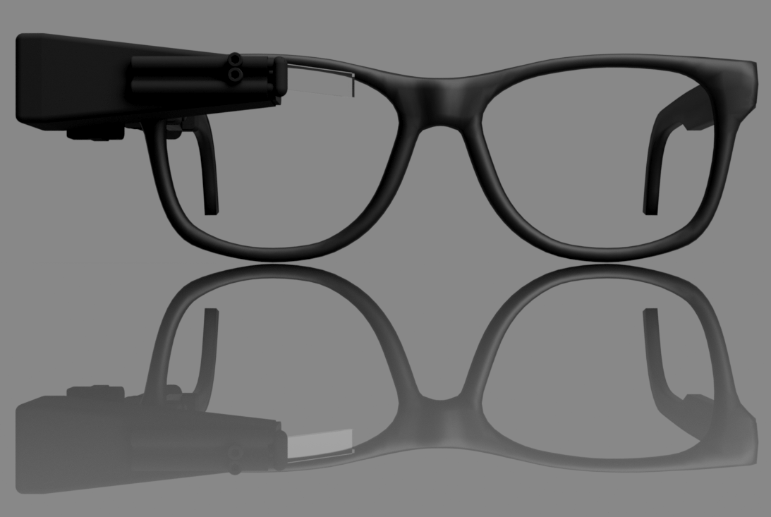 Front view of TranscribeGlass device attached onto eye glasses